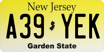NJ license plate A39YEK