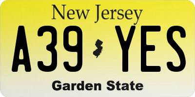 NJ license plate A39YES