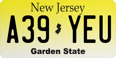 NJ license plate A39YEU