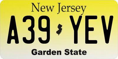 NJ license plate A39YEV