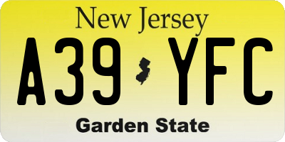 NJ license plate A39YFC