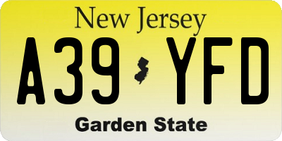 NJ license plate A39YFD