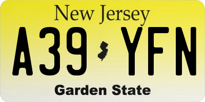NJ license plate A39YFN