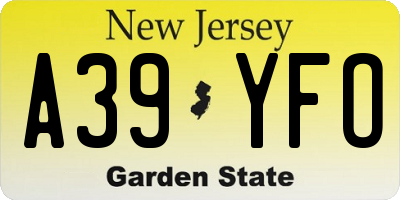 NJ license plate A39YFO