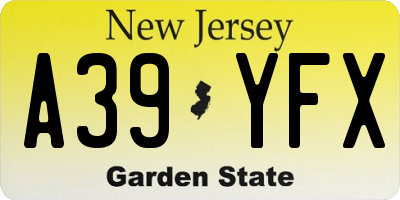 NJ license plate A39YFX