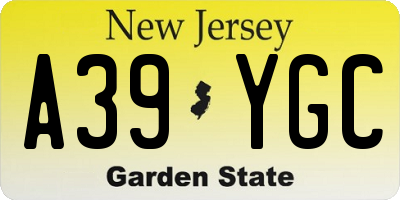 NJ license plate A39YGC