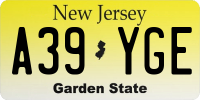 NJ license plate A39YGE