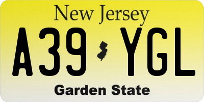 NJ license plate A39YGL