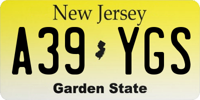 NJ license plate A39YGS