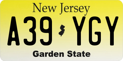 NJ license plate A39YGY