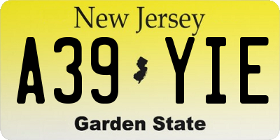 NJ license plate A39YIE