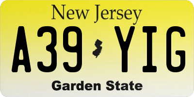 NJ license plate A39YIG