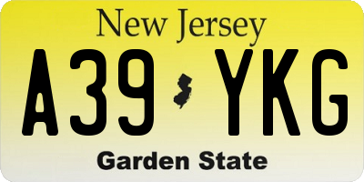 NJ license plate A39YKG