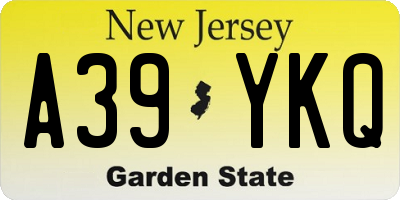 NJ license plate A39YKQ