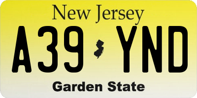 NJ license plate A39YND