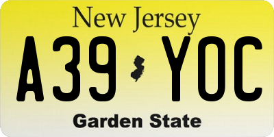NJ license plate A39YOC
