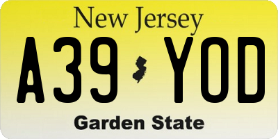 NJ license plate A39YOD