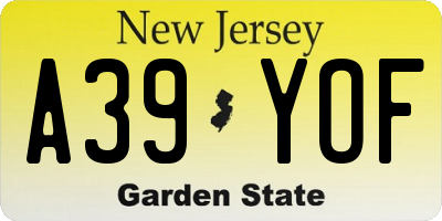 NJ license plate A39YOF