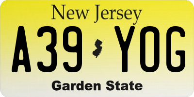 NJ license plate A39YOG