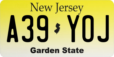 NJ license plate A39YOJ