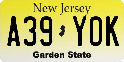 NJ license plate A39YOK