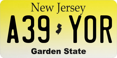 NJ license plate A39YOR