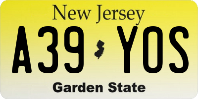 NJ license plate A39YOS