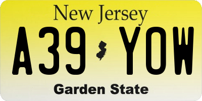 NJ license plate A39YOW