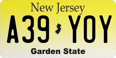NJ license plate A39YOY