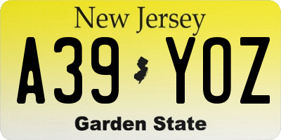 NJ license plate A39YOZ