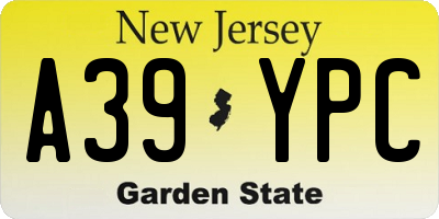 NJ license plate A39YPC