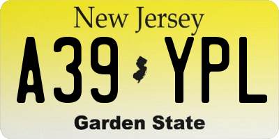 NJ license plate A39YPL