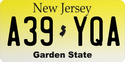 NJ license plate A39YQA