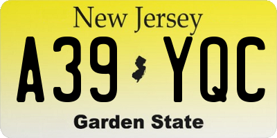 NJ license plate A39YQC