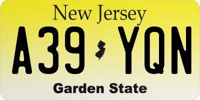 NJ license plate A39YQN