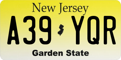 NJ license plate A39YQR