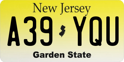 NJ license plate A39YQU