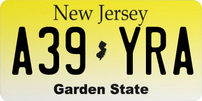 NJ license plate A39YRA