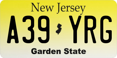NJ license plate A39YRG