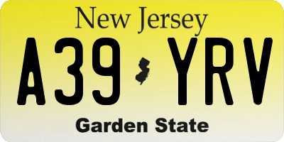 NJ license plate A39YRV