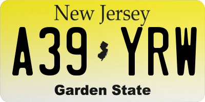 NJ license plate A39YRW