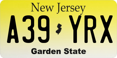 NJ license plate A39YRX