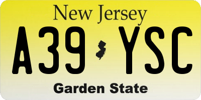 NJ license plate A39YSC