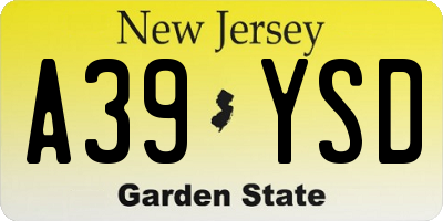 NJ license plate A39YSD