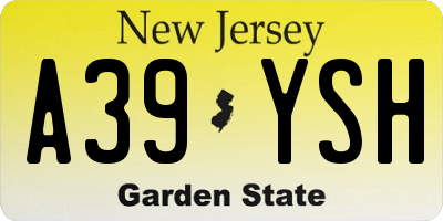 NJ license plate A39YSH