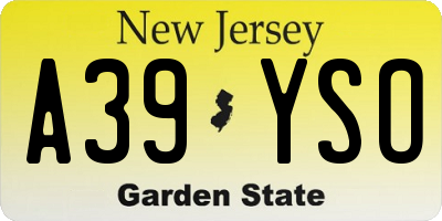 NJ license plate A39YSO