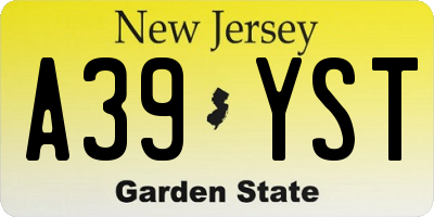 NJ license plate A39YST