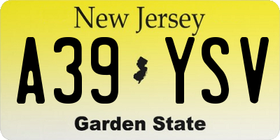 NJ license plate A39YSV