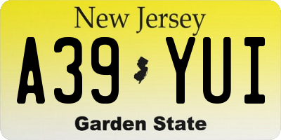 NJ license plate A39YUI