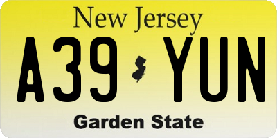 NJ license plate A39YUN